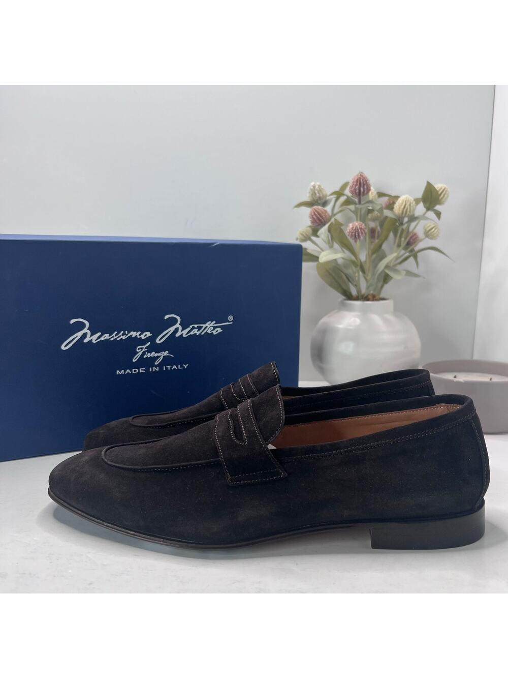 Massimo Matteo Velour Penny Loafers Verdone Black Men 10M Tried On Dress Shoe
